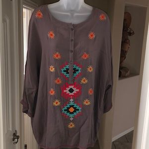 Grey Aztec Detail Blouse